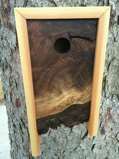 a birdhouse built into the side of a tree