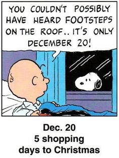 a charlie brown christmas card with the words, you couldn't possibly have heard footsteps on the roof it's only december 20