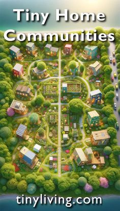 the cover of tiny home communities, with trees and houses in the middle of it