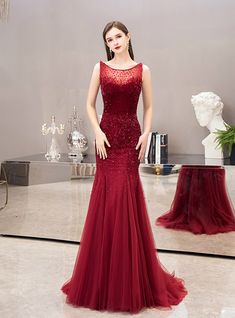 Sequins Dress Long, Womens Pinafore Dress, Burgundy Prom Dress Mermaid, Junior Homecoming Dresses, Bride Dress Vintage, Backless Prom Dress, Baju Kahwin, Mermaid Fit, Mermaid Gown Prom