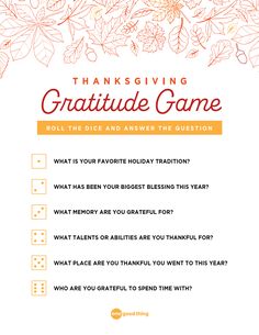 a thanksgiving card with the words, thanksgiving gratitude game