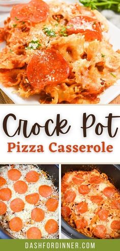 a collage of photos showing different types of pizza casserole and how to make it