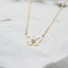 14K Gold Necklace Butterfly Gift for Girls Solid Gold Chain Layered Dainty Diamond Necklace for Women Birthday Gift GN00008 - Etsy