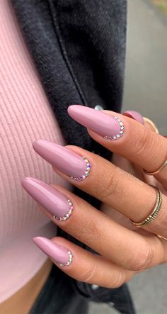 Nail Crystal Designs, Nails With Rhinestones, Silver Nail Art, Cute Nail Art Designs, Nails Design With Rhinestones, Pink Nail Art, Cute Nail, Pretty Nail Art Designs, Pink Nail Designs