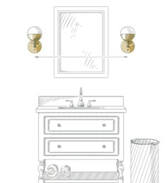 a drawing of a bathroom sink and mirror