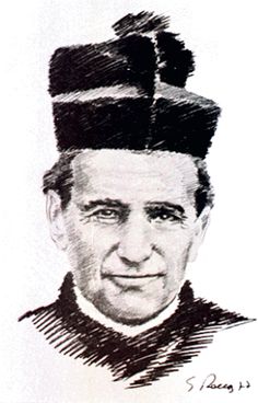 a black and white drawing of a man with a hat on top of his head