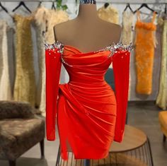 Prom Dress Luxury, Prom Gown Elegant, Sheath Prom Dress, Orange Cocktail Dresses, Short Cocktail Dresses, Mini Party Dress, Dress Luxury, Long Sleeve Prom, Mini Party