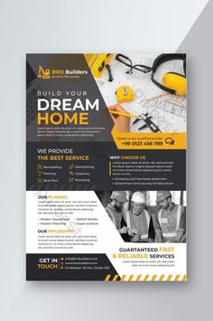 a black and yellow flyer for a construction company with the words dream home on it