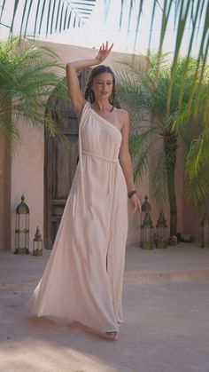 Off-White Aurora Greek Goddess Dress • Greek Gown Toga Dress • Asymmetrical One Shoulder Dress | AYA Sacred Wear Greek Aesthetic Dress, Modern Toga Dress, Greek Chiton Dress, Greek Godesses Outfit, Greek Toga Aesthetic, Greek Goddess Fashion, Goddess Dress White, Greek Gown, Ancient Roman Dresses Women