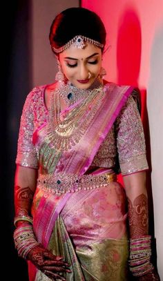 Outfit Ideas Blouse, Pink Blouse Outfit, Reception Saree For Bride, Blouse Outfit Ideas, Marriage Saree, Engagement Sarees, Saree Outfit, Saree Function