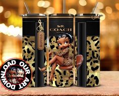 two black and gold lighters with an image of a woman in leopard print on them