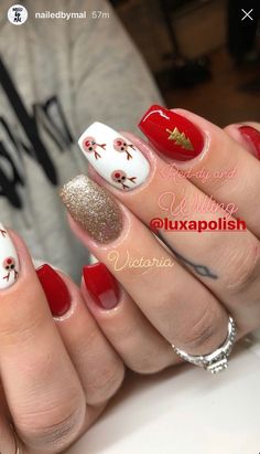 Dahlia Nails, Kebaya Style, Diy Christmas Nail Art, Valentines Day Nail Art, Valentines Nail, Christmas Nail Ideas, Valentines Day Nail, Red Gel Nails, Xmas Nail Art