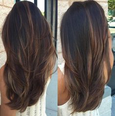 Black Hair With Chocolate Balayage Long Layered Hair, Haircuts For Long Hair, Long Straight Hair, Layered Haircuts, Hairstyles Haircuts