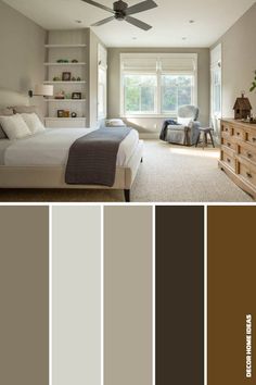 a bedroom with neutrals and browns in the colors brown, gray, white, and beige