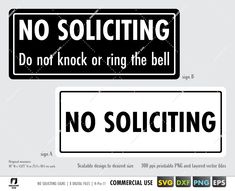 two signs that say no solicing and do not knock or ring the bell,