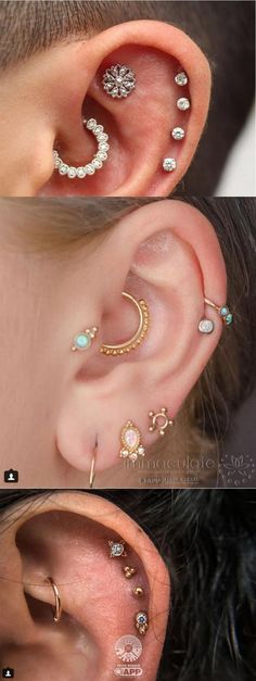 three different types of ear piercings