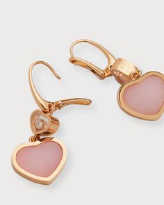 Chopard earrings from the My Happy Hearts collection    18karat rose gold with a polished finish    Two seethrough windows with freefloating diamonds    Heartshaped pink opal as dangles    Diamond total carat weight: 0.10    Leverback closure    For pierced ears    Made in Germany    Care Instructions: Wash with a nonchemical liquid soap. Rinse piece under water, avoiding any stones. Chopard Happy Hearts, Chopard Earrings, Pink Diamond Earrings, Chopard Jewelry, Dancing Diamond, Rose Gold Pink, Heart Shaped Diamond, Happy Heart, Liquid Soap