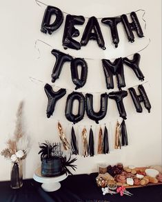 Halloween Birthday For Adults, October 30th Birthday Party, Rip To Your 30s Party, Black Themed 30th Birthday, Spooky 25th Birthday, 18th Birthday Party Ideas Halloween, 30th Black Birthday Ideas For Women, 30 Black Birthday Party