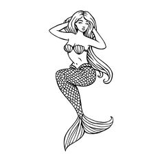 a black and white drawing of a mermaid