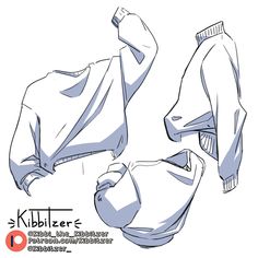 a drawing of a shirt that is folded up and showing the front, back and side views