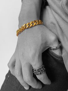 Our 11.5m Gold Cuban Bracelet bracelet comes in one universal size at 8" length, perfect for a loose fit. Made of 100% 316L Stainless Steel and PVD plated with highly resistant gold. Which will not rust, tarnish or turn green, and corrosion resistant. PRODUCT DESCRIPTION- 316L Stainless Steel, corrosion resistant, will not turn green- PVD Plated Gold- Strong and durable- Safe in water, shower safe. Sizing- 11.5mm wide- 8" Length All orders come with one quantity unless otherwise specified in the Gold Stainless Steel Cuff Bracelet, Tarnish Resistant, Gold Tarnish-resistant Stainless Steel Cuff Bracelet, Gold Stainless Steel Tarnish-resistant Cuff Bracelet, Classic Gold Stainless Steel Cuff Bracelet, Gold Metal Bracelet Wristband, Gold Metal Wristband Bracelet, Gold Cuban Link Bracelet With Metal Strap, Adjustable Gold Metal Bracelet With Curb Chain, Adjustable Yellow Gold Cuban Link Bracelet