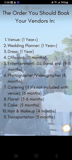 the order you should book for your vendors in wedding planner 1 year - screenshot