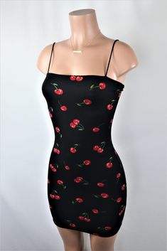 Size: L Dolly Dress, Cherry Baby, Dress Tight, Cherry Dress, Girly Shoes, Cherry Print, Black Square, Sweet Dress, Printed Mini Dress