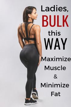 a woman in black sports bra top and leggings with the words ladies, bulk this