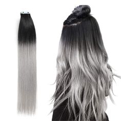 PRICES MAY VARY. 【100% Premium Remy Human Hair】- These tape in hair extensions are made of high-quality remy human hair, ensuring a natural and seamless blend with your own hair 【20 Pieces per Pack】- Each pack contains 20 pieces of tape in hair extensions, providing ample coverage and versatility for your desired hairstyle 【Add Length and Volume】- With these tape in hair extensions, you can easily add length and volume to your hair, achieving the desired look for any occasion 【Black to Silver, S Silver Hair Extensions, Grey Hair Extensions, Grey Ombre Hair, Brazilian Human Hair Extensions, Fine Thick Hair, Black Roots, Hair Tape, Black Ombre, Grey Hair Color