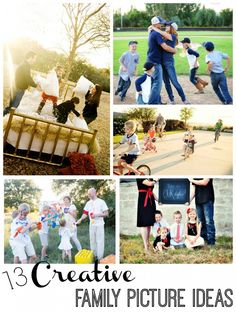 a collage of photos with the words 13 creative family picture ideas