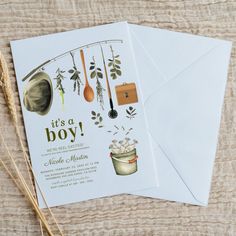 two baby shower cards on top of each other next to a pair of straws