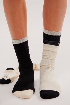 Made for comfort, these super cushioned socks are featured in a 2 pack of classic colors and carefully woven stretchy and breathable fabrics for added functionality. **Features:** 2 pack, crew style, ribbed knit top detail, contrast toe heel and top hem **Why We ❤ It:** Just as effortless as they are essential, these staple socks are sure to be your go-to pick for absolutely any activity, from season to season. | THRILLS Thou Shall Not 2 Pack Socks at Free People in Black Toeless Socks, Socks Packaging, Ribbed Knit Top, Boho Outfits, 2 Pack, Mother Of Pearl, Breathable Fabric, Knit Top, Ideias Fashion