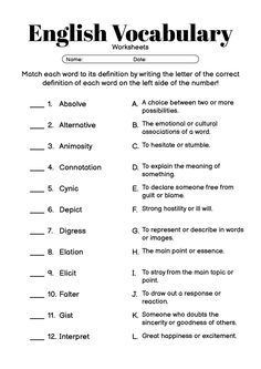 an english worksheet with the words and numbers for each subject in this language