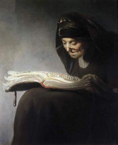 a painting of a woman reading a book while wearing a black robe and headdress