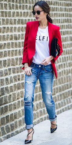 Jamie Chung, Girl Closet, Outfit Jeans, Red Blazer, Mode Inspo