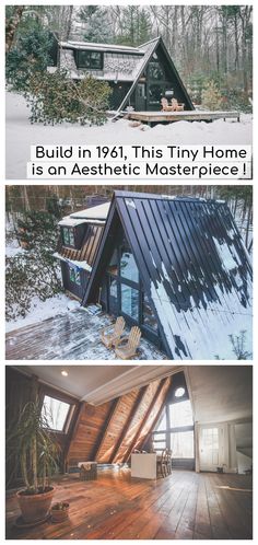 two pictures with the words build in 1971, this tiny home is an aesthetic masterpiece