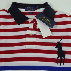 Polo Ralph Lauren Polo Shirt Classic Fit 100% Mesh Cotton 2 Button Placket Multicolor Stripe Pattern Even Vented Hem At Bottom Big Pony Embroidery #3 Patch On Sleeve Brand New With Tags Chest Across Front When Flat: 23.5” Length From Top Of Collar In Back To Bottom: 31.5” Pricing Is Fair And Quite Firm . Please Let Us Know If You Have Any Questions. Casual Blue Shirt With Contrast Stripes, Blue Striped Polo Shirt For Summer, White Polo Shirt With Contrast Stripes For Spring, Casual Multicolor Polo Shirt With Striped Collar, White Button-up Shirt With Contrast Stripes, Red Polo Shirt With Striped Collar, Red Polo Top With Striped Collar, Casual Button-up Top With Contrast Stripes, Summer Color Block Polo Collar Shirt