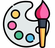 a paintbrush and palette with different colors