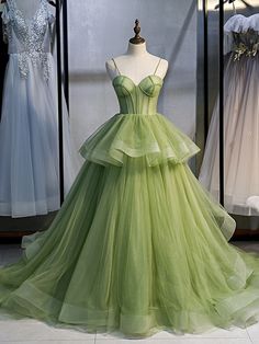 Green Ball Gown, Tulle Party Dress, Green Tulle, A Line Evening Dress, Custom Prom Dress, 파티 드레스, Graduation Dresses, Prom Dresses Online, Green Prom Dress