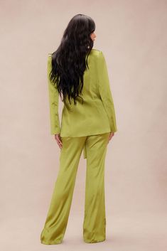 Available In Chartreuse. Satin Blazer Long Sleeve w/ Shoulder Pads Tie Waist Front Pockets Lined Satin Flare Pant Front Closure Stretch Shell: 95% Polyester 5% Spandex Lining: 92% Polyester 8% Spandex Imported | Verona Satin Blazer Suit Set in Chartreuse size Large by Fashion Nova Chartreuse Fashion, Satin Blazer, Flare Pant, Blazer Set, Cargo Pant, Suit Set, Verona, Flare Pants, Shoulder Pads