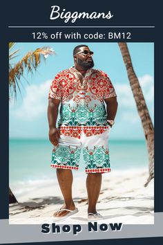 Make a statement on the beach with our Plus Size Ethnic Print Button Down & Red Shorts Set! This bold ensemble features a vibrant ethnic print button-down shirt paired with red shorts, perfect for a day under the sun. Save 12% using code BM12 at Biggmans - shop now! #PlusSize #EthnicPrint #RedShorts #SummerStyle Casual White Floral Print Sets, White Casual Floral Print Sets, White Floral Print Casual Sets, White Beachwear Sets For Spring, Relaxed Fit Multicolor Floral Print Sets, White Printed Vacation Sets, Red Relaxed Fit Summer Sets, Multicolor Floral Print Relaxed Fit Sets, White Printed Sets For Beach Season