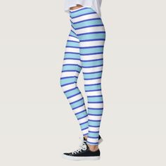 Pastel Blue White and Dark Blue Stripes Leggings - patterns pattern special unique design gift idea diy Rainbow Leggings, Brown Leggings, Purple Leggings, Green Leggings, Gifts Elegant, Leggings Pattern, Blue Gifts, Blue Leggings, Striped Leggings