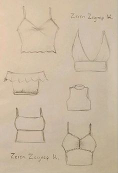 four different types of bras drawn on paper