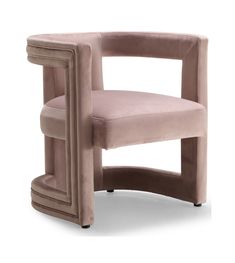 a pink chair sitting on top of a white floor