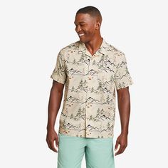 Men's Baja Camp Shirt | Eddie Bauer Casual Collared Shirt For Outdoor Activities, Casual Collared Tops For Outdoor Activities, Casual Camp Collar Tops For Outdoor, Hawaiian Short Sleeve Shirt With Camp Collar, Hawaiian Short Sleeve Cotton Shirt With Camp Collar, Cotton Hawaiian Camp Shirt With Short Sleeves, Hawaiian Style Cotton Short Sleeve Shirt With Camp Collar, Relaxed Fit Camp Collar Top For Outdoor, Relaxed Fit Outdoor Top With Camp Collar