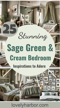 the cover of 25 stunning sage green and cream bedroom decorations