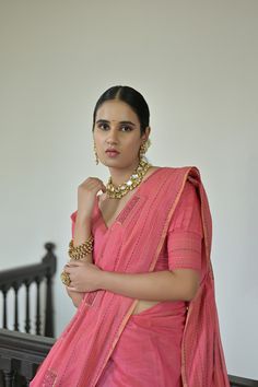 Saree Fabric : Linen Silk Saree Color : Watermelon Pink Saree Length : 5.5 Meter Blouse Length : 0.8 Meter Saree Work : Embroidery Work Woven Saree Border : Katha Border Woven All Over Wash : Dry Clean Product color may little differ as per the brightness or color settings of your device. Unstitched Blouse Cotton Silk Wedding Set, Wedding Cotton Silk Unstitched Blouse Set, Wedding Lehenga With Unstitched Cotton Silk Blouse, Navratri Slub Silk Pre-draped Saree, Elegant Choli For Puja, Pink Slub Silk Lehenga With Cutdana, Cotton Silk Lehenga With Pallu, Pink Tussar Silk Sharara For Wedding, Elegant Pink Choli With Zari Weaving