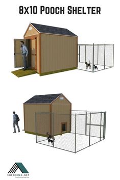 an image of a dog kennel with two dogs in it and the text, 8x10 pooch shelter