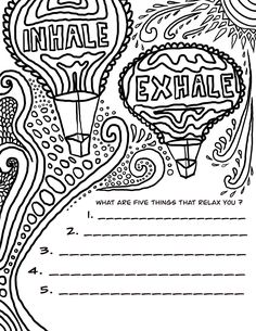 A coloring page to manage feelings of anxiety - use your imagination and let your coloring come to life!  Use this worksheet to give yourself a break and take a few deep breaths! Doodle Sheet, Group Therapy Activities, Coping Skills Activities, Mental Health Activities, Art Therapy Projects, Social Emotional Learning Activities, Mental Health Therapy, School Social Work, Therapeutic Activities