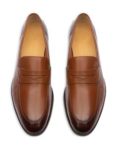 Bally Webb Leather Loafers - Farfetch Brown Calf Leather Slip-ons With Leather Sole, Classic Brown Plain Toe Slip-ons, Business Brown Slip-ons With Leather Lining, Classic Slip-on Oxfords With Stitched Sole, Business Loafers With Leather Sole And Calf Leather, Business Tassel Loafers With Almond Toe And Stitched Sole, Luxury Leather Sole Slip-ons For Business Casual, Timeless Business Slip-ons With Rubber Sole, Business Calf Leather Slip-on Tassel Loafers